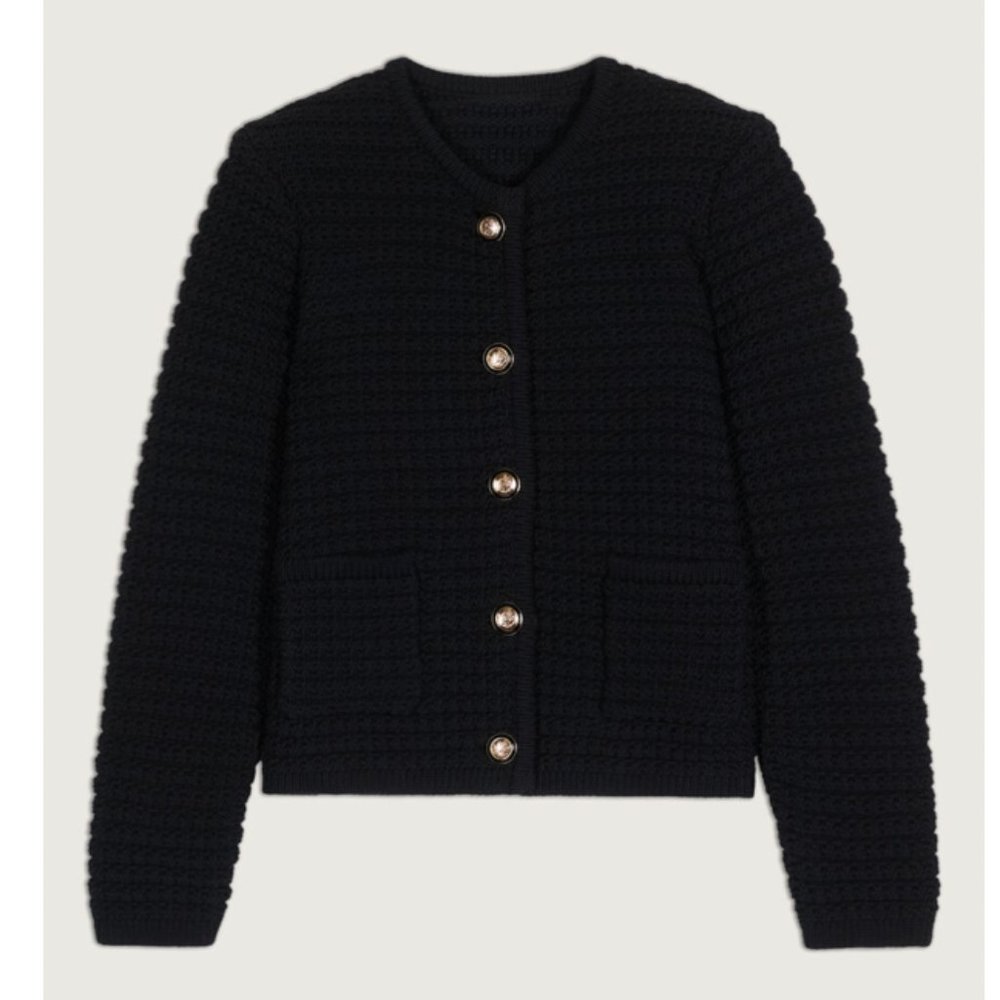 BEST Ba&sh Gaspard Knit Cardigan Small Black Noir French Casual - Picture 10 of 13